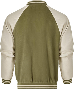Nouveautés : Veste universitaire en velours côtelé pour homme, vert olive avec lettrage blanc, coupe décontractée, vêtements d'automne, vestes pour homme - Product Image 2