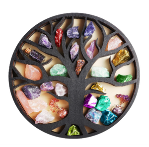 Black Simple Tree Life Design Wood Boho Floating <b>Shelf</b> Sustainable Eco-Friendly <b>Wall</b> Mounted Display Organizer for Crystals - Product Image 1