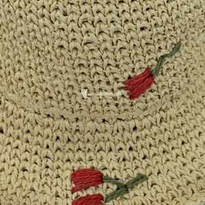 Sombrero de Paja Tejido a Mano Artesanal, con Bordado de Cerezas, para Vacaciones de Verano en la Playa, Venta al por Mayor - Product Image 5