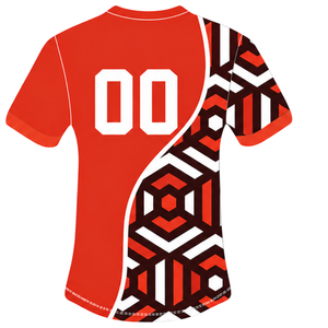 Camiseta de Rugby Geométrica Roja Brillante, Negra y Blanca, de Manga Corta y Cuello Redondo, Personalizable, Transpirable, para Entrenamiento Deportivo en Equipo - Product Image 2