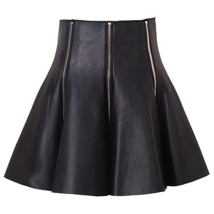 Women's High Waist Faux Leather A-Line Mini <b>Skirt</b> With Zipper Decoration Flared Style Solid Color All Seasons Wear - Product Image 1