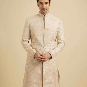 frame dresses Warm White Groom Sherwani Zardozi & Thread Embroidery Customizable She –  Golden Attire