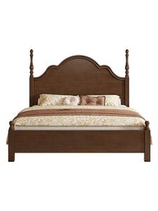 Luxury Solid Teak Wood <b>Bed</b> Frame Wavy Arched Headboard Classic Four Poster <b>Bed</b> <b>with</b> Finial Posts - Product Image 1