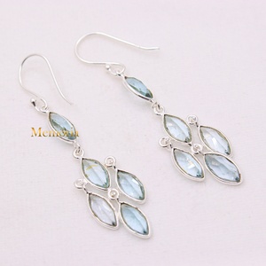 Wholesale 925 Solid Sterling Silver Natural Marquise Blue Topaz Bezel Set Multi Stone Dangle Earrings Memoria Jewels - Product Image 4