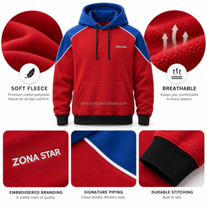 ZONA STAR เสื้อฮู้ดแบบสวมหัวสำหรับฤดูหนาว สีแดงน้ำเงิน ลวดลายย้อมสีแบบแอซิดวอช ผ้าฝ้าย 100% ทรงโอเวอร์ไซส์ ผ้าฟลีซ สไตล์ลำลอง สตรีทแวร์ - Product Image 3