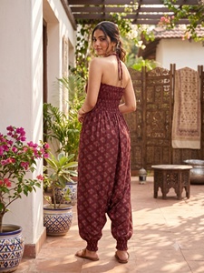Midi Boho Floral Print Halter Neck <b>Loose</b> Fit Cotton Woven Summer Casual Vacation Holiday <b>Dress</b> - Product Image 5