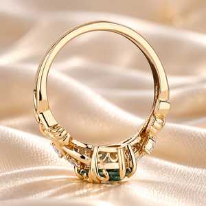 Bague en or massif 10K 14K 18K avec 2 diamants de laboratoire fantaisie verts taille marquise, motif feuille inspiré de la nature, bijoux fins - Product Image 5