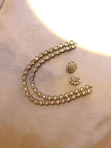 Ensemble de collier choker à deux rangs en argent afghan Polki Diamond, élégant et fait main, avec motif floral assorti - Product Image 2