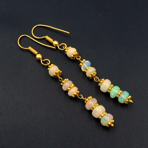 Ethiopian <b>Opal</b> Bead <b>Earrings</b>, 925 Silver & 14k Gold - Product Image 3