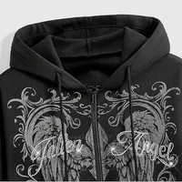 Sweat à capuche zippé avec imprimé floral Ailes d'ange et strass, coupe oversize, personnalisable, unisexe, streetwear, vente en gros