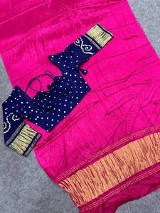 Sari de Tela de Seda Modal Gajji Pura con Blusa Cosida - Product Image 1