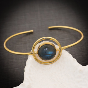 Shahnaz <b>Gems</b> Jewels Natural Labradorite Gemstone 18K Gold Filled Bangle | Adjustable Open Cuff <b>Bracelet</b>-Party Jewelry for Women - Product Image 5
