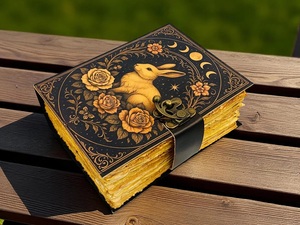 Diario de Cuero Multicolor con Diseño de Fases Lunares de Conejo, Patrón Floral Vintage, Páginas de Acuarela, Cierre Metálico, Libro de Regalo, Herb - Product Image 5