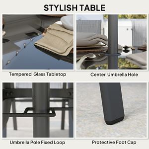 Set di Mobili da Giardino Grigio Misto 8 Pezzi con Ombrellone da 9 Piedi, Tavolo e Sedie da Esterno in PE Resistente alle Intemperie per Uso Ospedaliero - Product Image 4