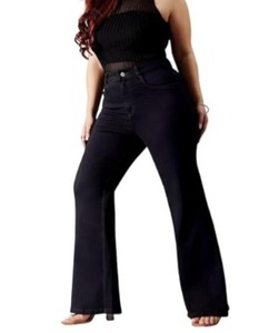 Abdul Royal World Export Women's <b>Boot</b> Cut Jeans Mid Waist Knee-Length Vintage Style Eco-Friendly Cotton Denim Light/Dark/Medium - Product Image 1