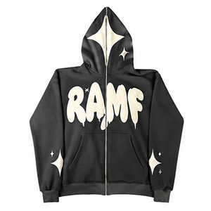 YKM Y2k Streetwear Men's French Terry Hoodie Custom 3D Puff Printing 100% Cotton Full Zip Hoodie Men's Full Zip Hoodie - Product Image 4