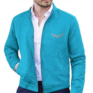 <b>Men's</b> Black <b>Jacket</b> Stand Collar Zipper Front Embroidery Logo <b>Smart</b> Casual Autumn Wear Regular Fit - Product Image 2
