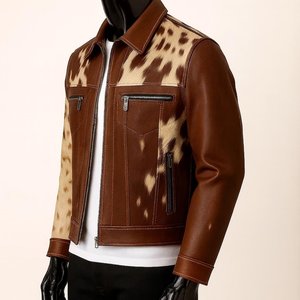 Hot Selling Custom New Fashion Premium hair on <b>Leather</b> <b>Jacket</b> Stand Front for Stylish Durable Outerwear Men Stylish Biker - Product Image 4