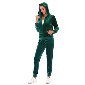 New Trendy Women Autumn Velvet Lightweight <b>Washed</b> 2-Piece Custom Logo Front Velour Zipper Jogger Tracksuit <b>Set</b> - Product Image 4