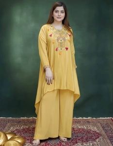 KV <b>Women's</b> Pack of 2 Embroidered Embellished Viscose Rayon High Low <b>Kurta</b> <b>for</b> <b>Women</b> (Yellow) - Product Image 3