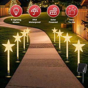 Set di 8 Luci Solari Natalizie a Forma di Stella con 64 LED, Impermeabili IP64, Luci per Sentieri con 8 Modalità di Illuminazione, Decorazioni Natalizie - Product Image 1