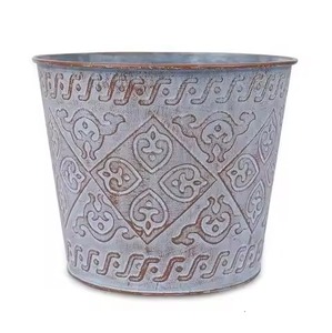 Pot de fleurs en métal galvanisé pour usage domestique, design côtelé blanc, durable, pour jardin extérieur, pour fleurs et plantes vertes - Product Image 4