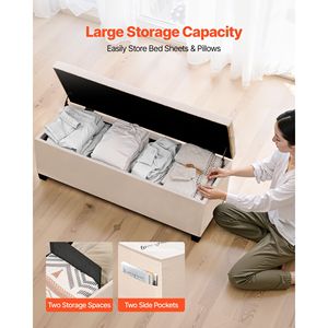 Banc de rangement capitonné avec cadre métallique, coffre relevable en lin rembourré, pour le bout du lit ou comme sacs de rangement latéraux - Product Image 1