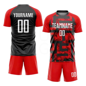 ชุดฟุตบอลชาย สีแดงดำ เสื้อซับลิเมชั่น กางเกงขาสั้น ระบายเหงื่อได้ดี คอกลม แขนสั้น ทรงสปอร์ต - Product Image 6