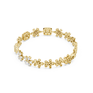 Pulsera de Diamantes Florales de Lujo en Oro Amarillo de 18K con Diamantes Cultivados en Laboratorio, Pulsera de Eslabones Florales con Diamantes en Corte Esmeralda y Marquesa en Oro Amarillo - Product Image 2