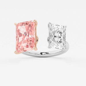 Bague de fiançailles de luxe en diamant rose fantaisie de 9 carats au total, taille radiant, cultivé en laboratoire, style ouvert à deux pierres, pour demande en mariage - Product Image 3