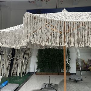 Fantastique luxe Crochet Patio aluminium parapluie à la main glands Parasol macramé cordes parapluie ouvert avec frange - Product Image 6