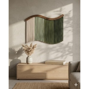 Tapiz de Pared de Macramé de Bambú Minimalista, Forma Irregular, Rayas Verticales, Tema Natural, Decoración del Hogar, Sala de Estar, Pieza Única - Product Image 4