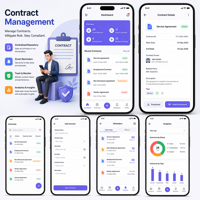 Advanced Contract Management Mobile App with Document Tracking Approval Workflow and Agreement Management Features