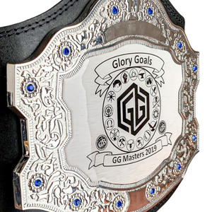 Ceinture de champion Glory Goals avec accents argentés et bleus, ceinture de titre en cuir de qualité supérieure personnalisable pour les événements sportifs - Product Image 5