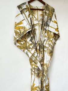 Robe kaftan indienne florale en coton fait main pour femme, tenue de plage, vêtement de nuit, maxi - Product Image 4