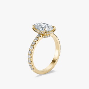 Anillo de Compromiso con Diamante Cultivado en Laboratorio de Corte Pera de 3CT, Oro Amarillo de 14K, Banda Pavé, Joyería Nupcial Personalizada, Venta al Por Mayor - Product Image 1