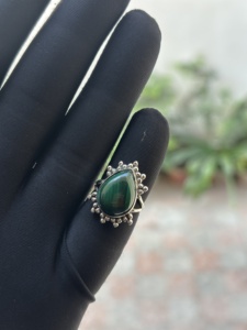 Pear Shape Malachite <b>Adjustable</b> <b>Ring</b> Handmade 925 Sterling Silver Plated Luxury Vintage Bohemian Jewelry Gift for Women - Product Image 2