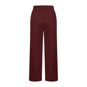 High Waist Full Length Flared Leg Yoga Pants With Pockets Solid <b>Burgundy</b> Elastic Waist Stretch Women's Activewear - Product Image 4