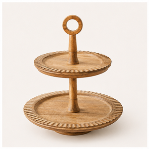 Hand-Carved Mango Wood 2 Tier Cake Stand Wooden Cupcake <b>Tower</b> & Dessert Display Tray for Wedding and Home <b>Kitchen</b> Decor - Product Image 4