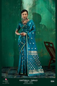 Sari en soie pure tissé à la main avec bordure en or pur et broderie, et chemisier en brocart – Tenue traditionnelle pour fêtes - Product Image 2