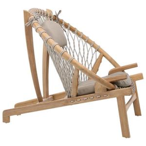 Chaise de salon moderne en teck massif à hauteur réglable avec coussins en corde tressée, finition naturelle pour une utilisation en intérieur/extérieur - Product Image 3