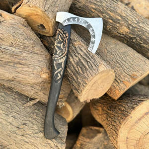 Handcrafted Industrial Grade Viking <b>Axe</b> Carbon Steel Blade Wooden Norse Rune Engraving Historical Inspired Decorative Display - Product Image 1