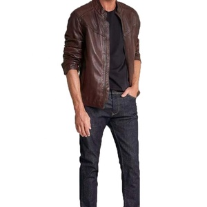 Blouson de moto d'hiver personnalisable pour homme en peau de mouton, imperméable, coupe-vent, respirant, écologique, 100 % cuir, col montant - Product Image 1