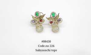 Boucles d'oreilles clous 08430 plaquées Mehandi, avec zircone cubique, motif floral, pierres ovales et rondes, bijoux pour femme, idéales pour les soirées - Product Image 4