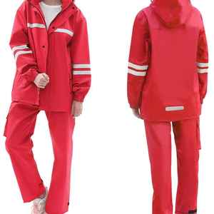 Adult Waterproof Rain Suit Red PU Eco-Friendly Fabric Casual Outdoor Wear for Camping Universal <b>Raincoat</b> Set - Product Image 1