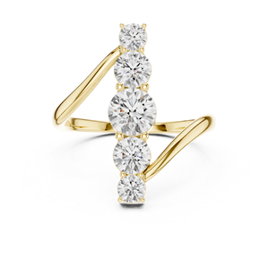 Bague de mariage incurvée à cinq pierres en or jaune avec diamants de laboratoire |   Bague de fiançailles et d'anniversaire tendance - Product Image 3