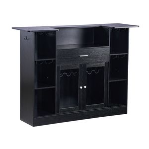 Meuble bar à vin 4 niveaux avec éclairage LED, étagères de rangement, porte-verres et porte-bouteilles, en bois M - Product Image 1