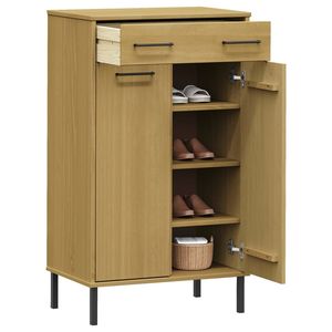 Scarpiera in legno massello legno di pino OSLO marrone con gambe in metallo - Product Image 3