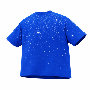 Camiseta Azul con Pedrería para Hombre, Estilo Casual Urbano, Manga Corta, Cuello Redondo, 100% Algodón, Moda Verano, Logotipo Personalizado, OEM, ODM, Venta al Por Mayor - Product Image 3