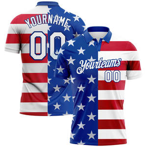 Polo de Golf Personalizado con Bandera Americana 3D en Blanco y Rojo, Transpirable y de Secado Rápido para Golf - Product Image 1